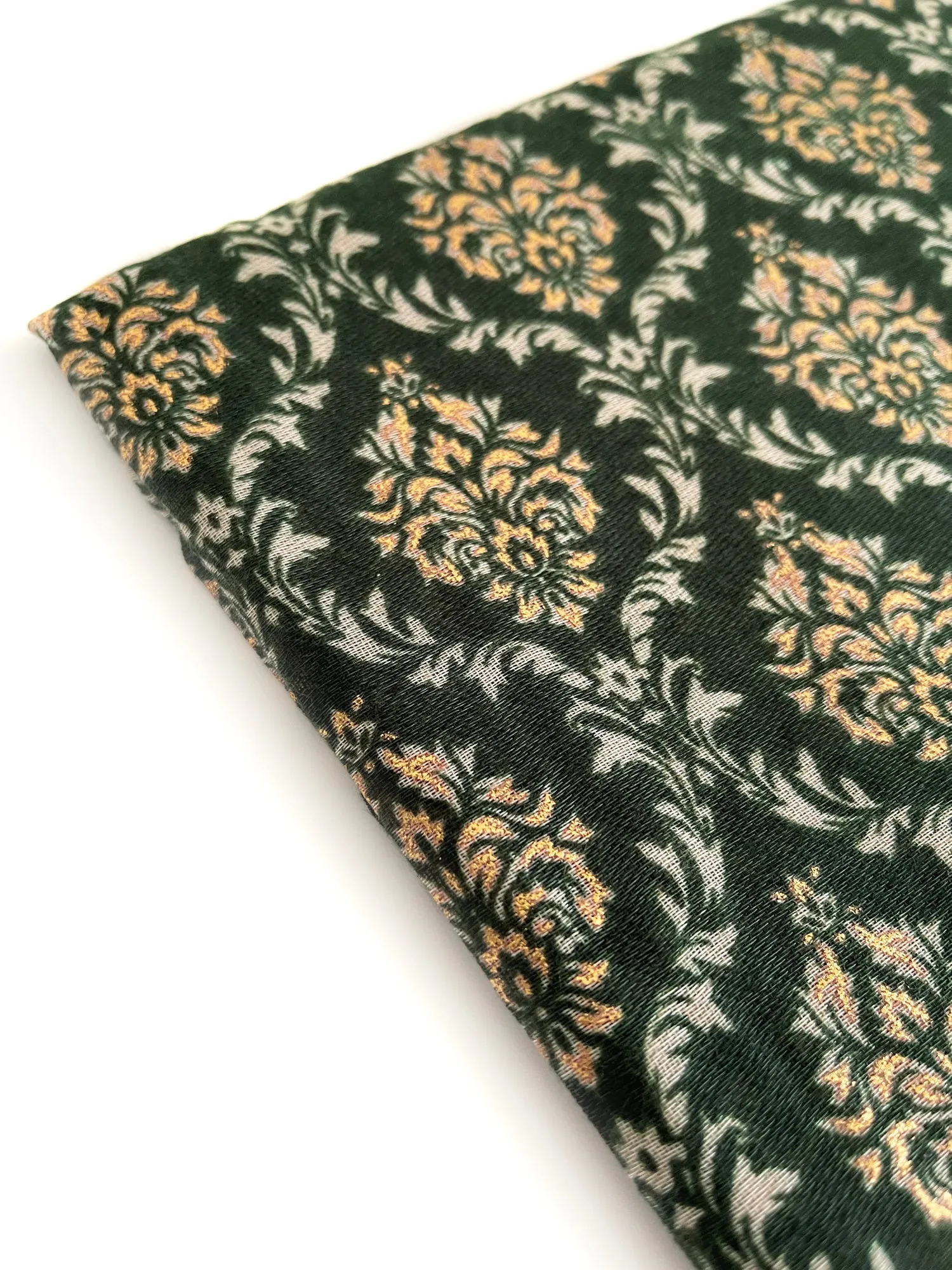 GREEN METALLIC PAISLEY PRINT PASHMINA SHAWL SCARF WITH STRIPES