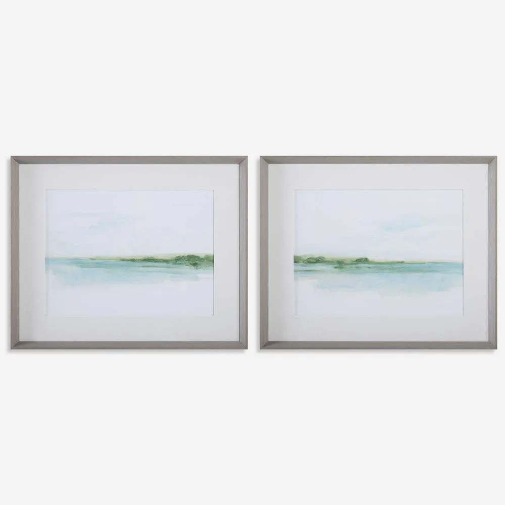 GREEN RIBBON COAST FRAMED PRINTS, S/2