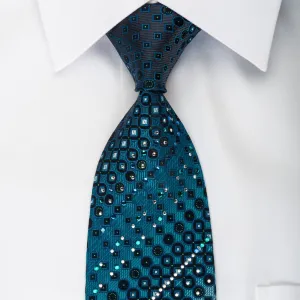 Guy Laroche Rhinestone Tie Geometric On Blue With Green Sparkles