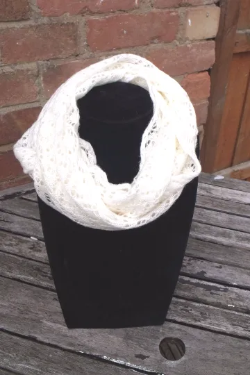 Handmade, lace knit infinity scarf, Cowl, cream coloured