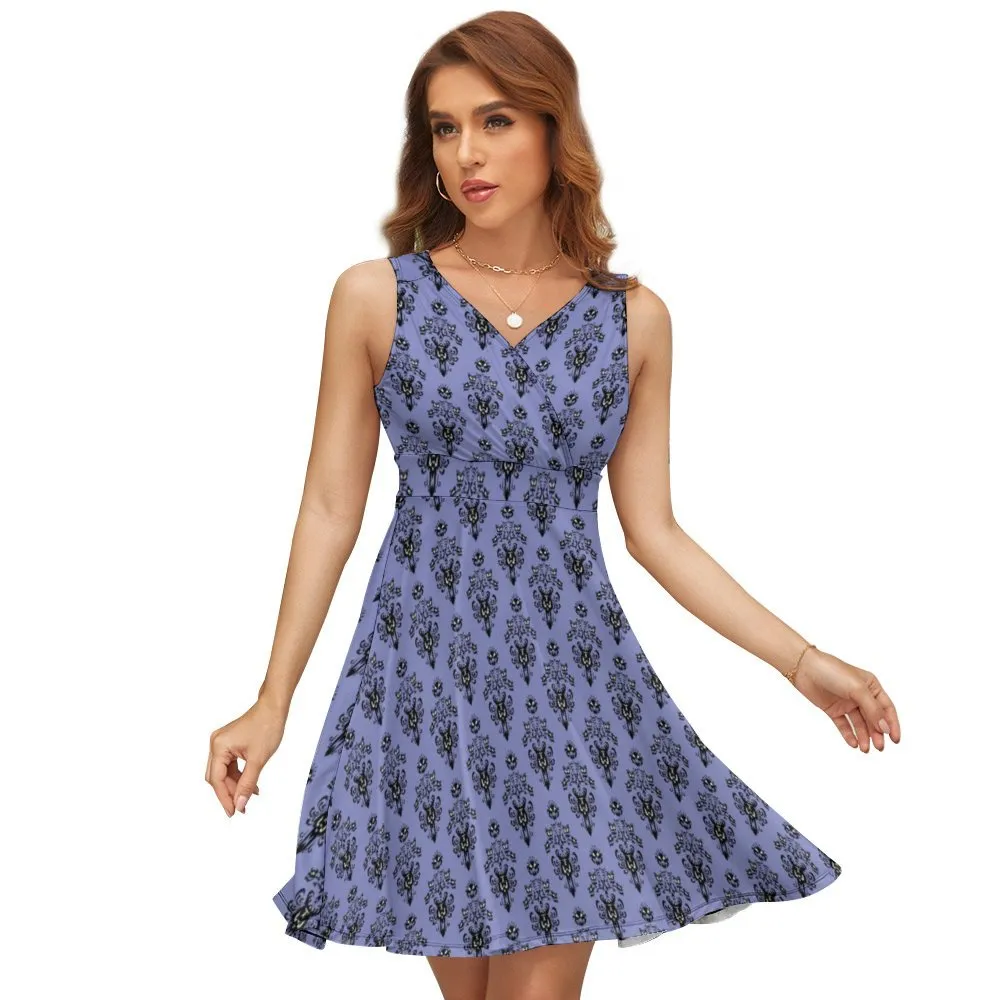 Haunted Mansion Wallpaper V-Neck Sleeveless Dress