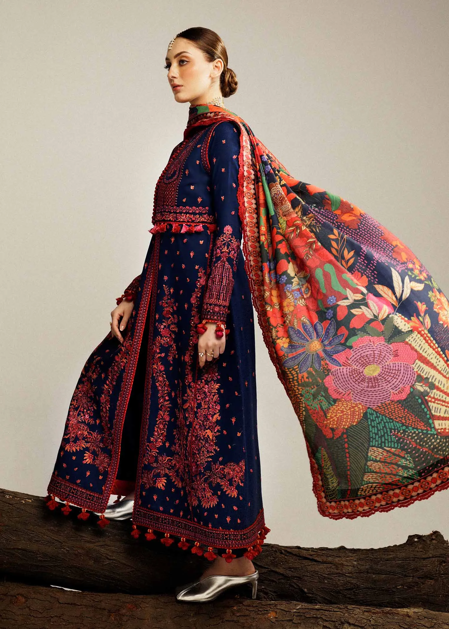 Hussain Rehar Winter Collection with Shawl –  Cerulean