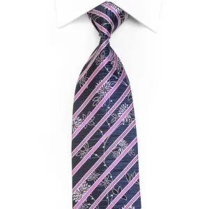 Indian Homme Men's Rhinestone Necktie Purple Striped On Black Blue Silver Floral With Sparkles