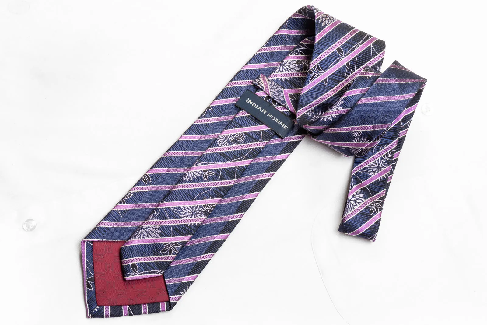 Indian Homme Men's Rhinestone Necktie Purple Striped On Black Blue Silver Floral With Sparkles