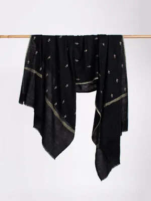 Ink Black Floral Cashmere Scarf