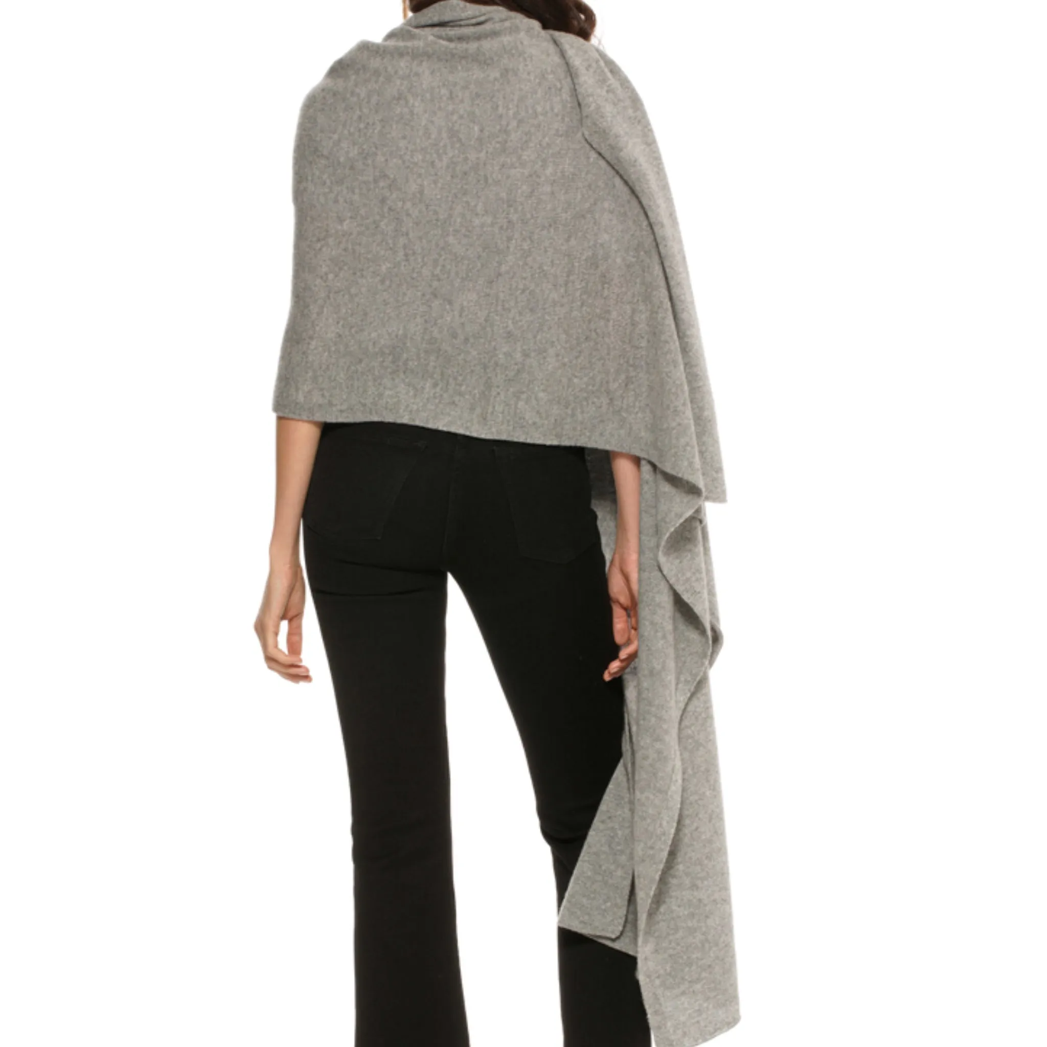 Julian Knitted Pure Grey Cashmere Shawl/ Wrap/ Scarf