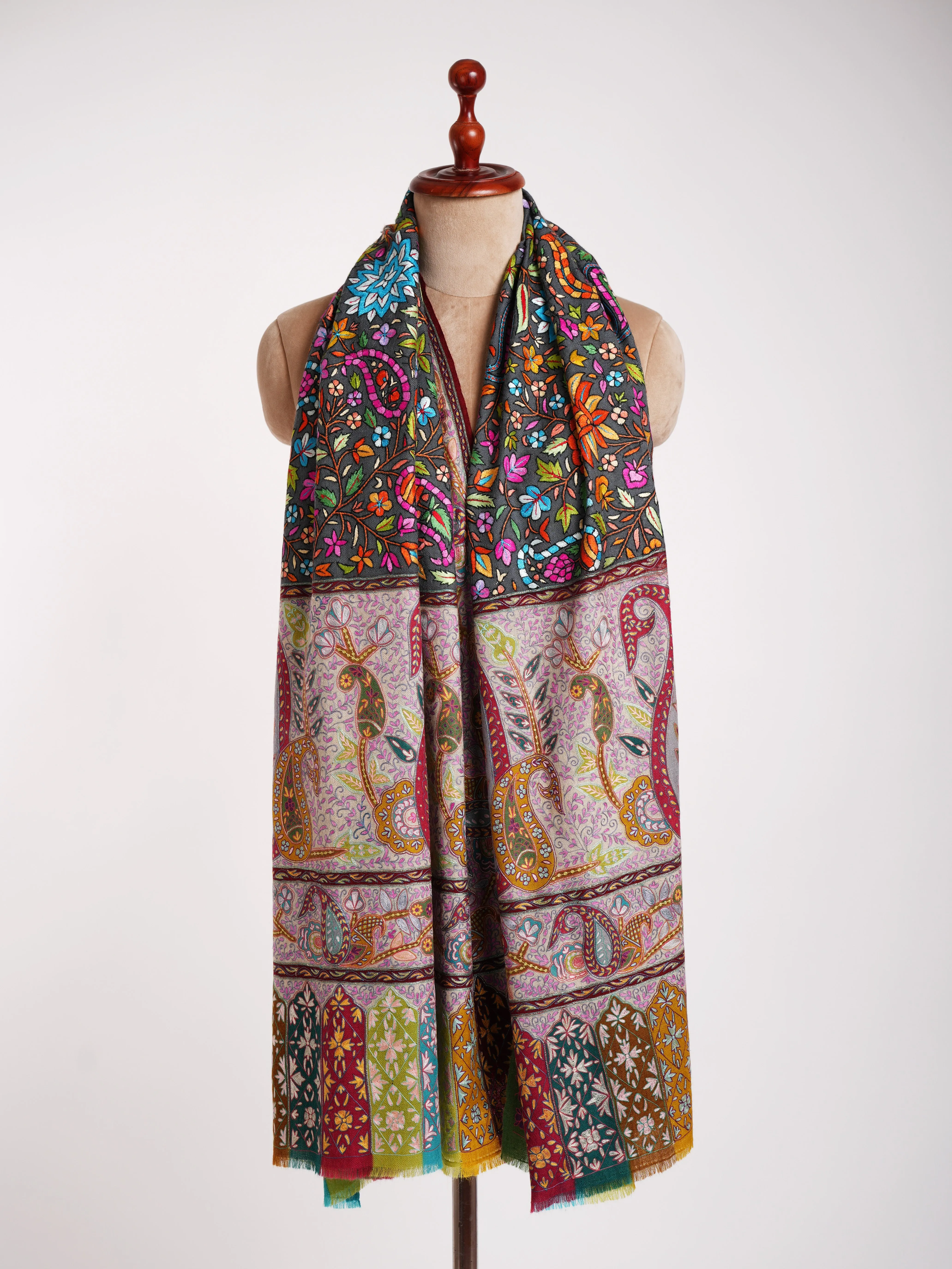 Kalamkari and Papier-mâché Fusion Pashmina Jamavar Shawl