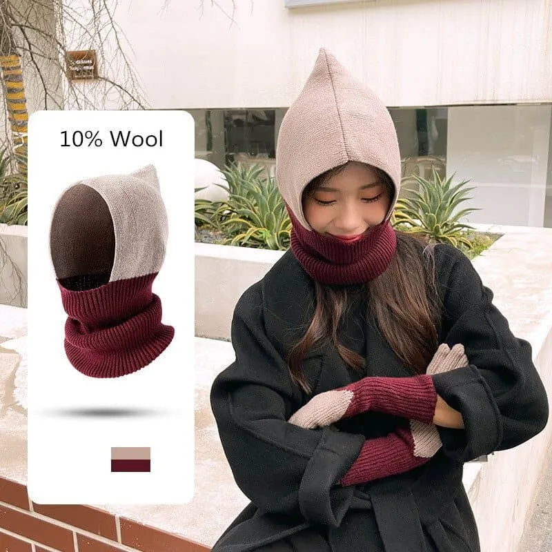 Knitted Cotton Cap Scarf - Fashionable Warmth and Versatility