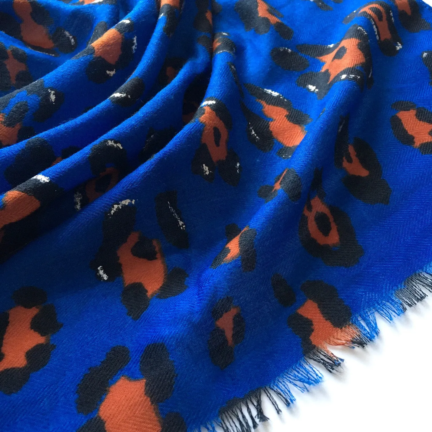 LARGE BLUE ZEBRA AND LEOPARD PRINT SHAWL SCARF