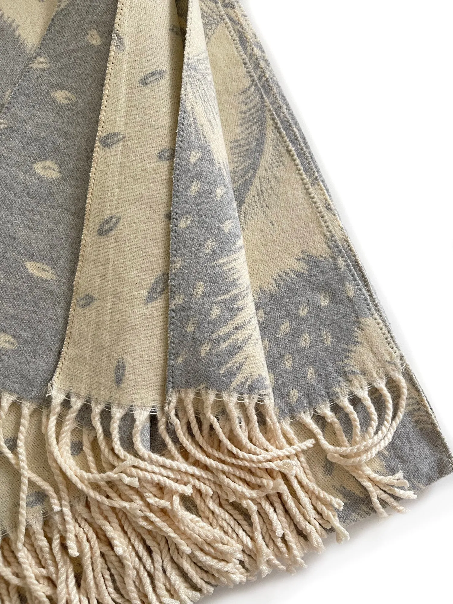 LARGE CREAM CASHMERE FEATHER PRINT REVERSIBLE WINTER SHAWL BLANKET SCARF