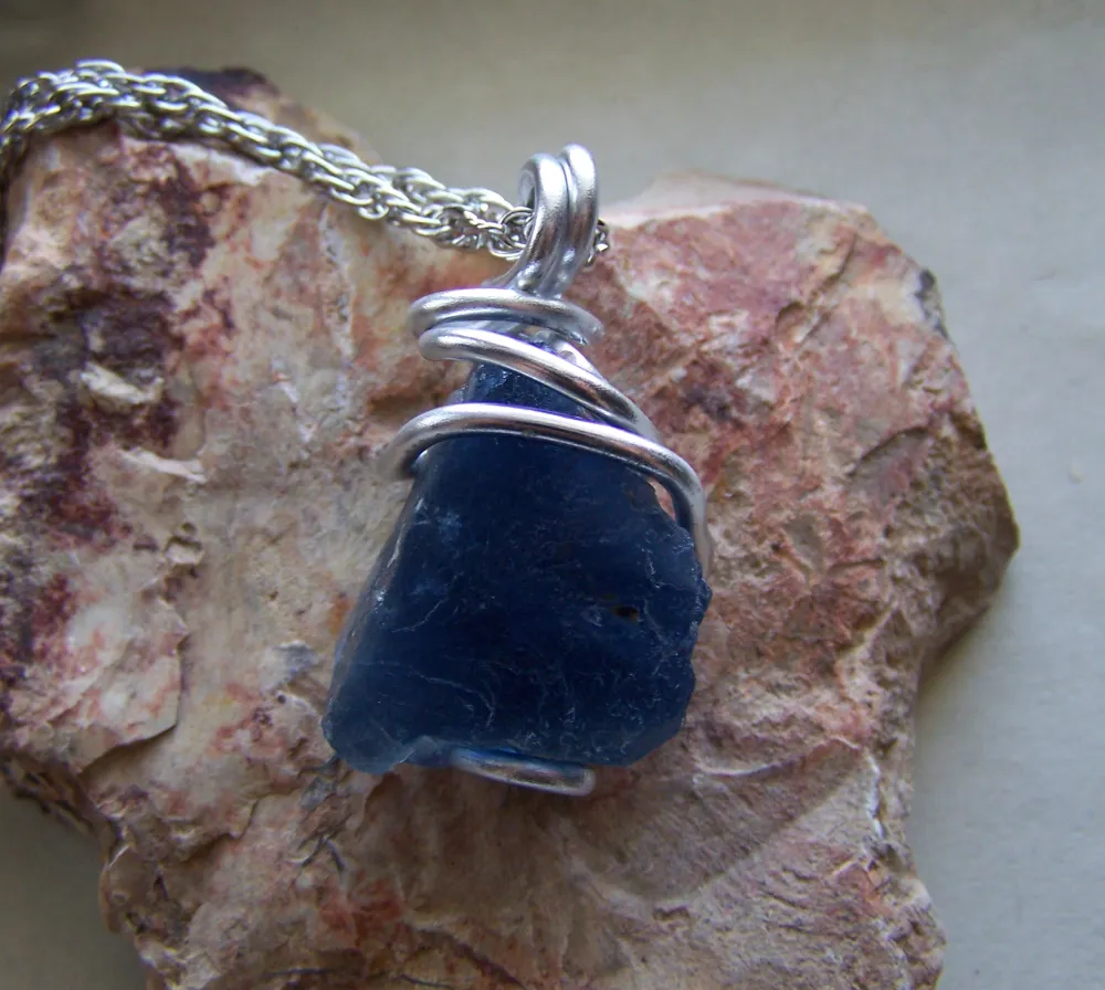 Large Natural Blue Fluorite Wire Wrapped Stone