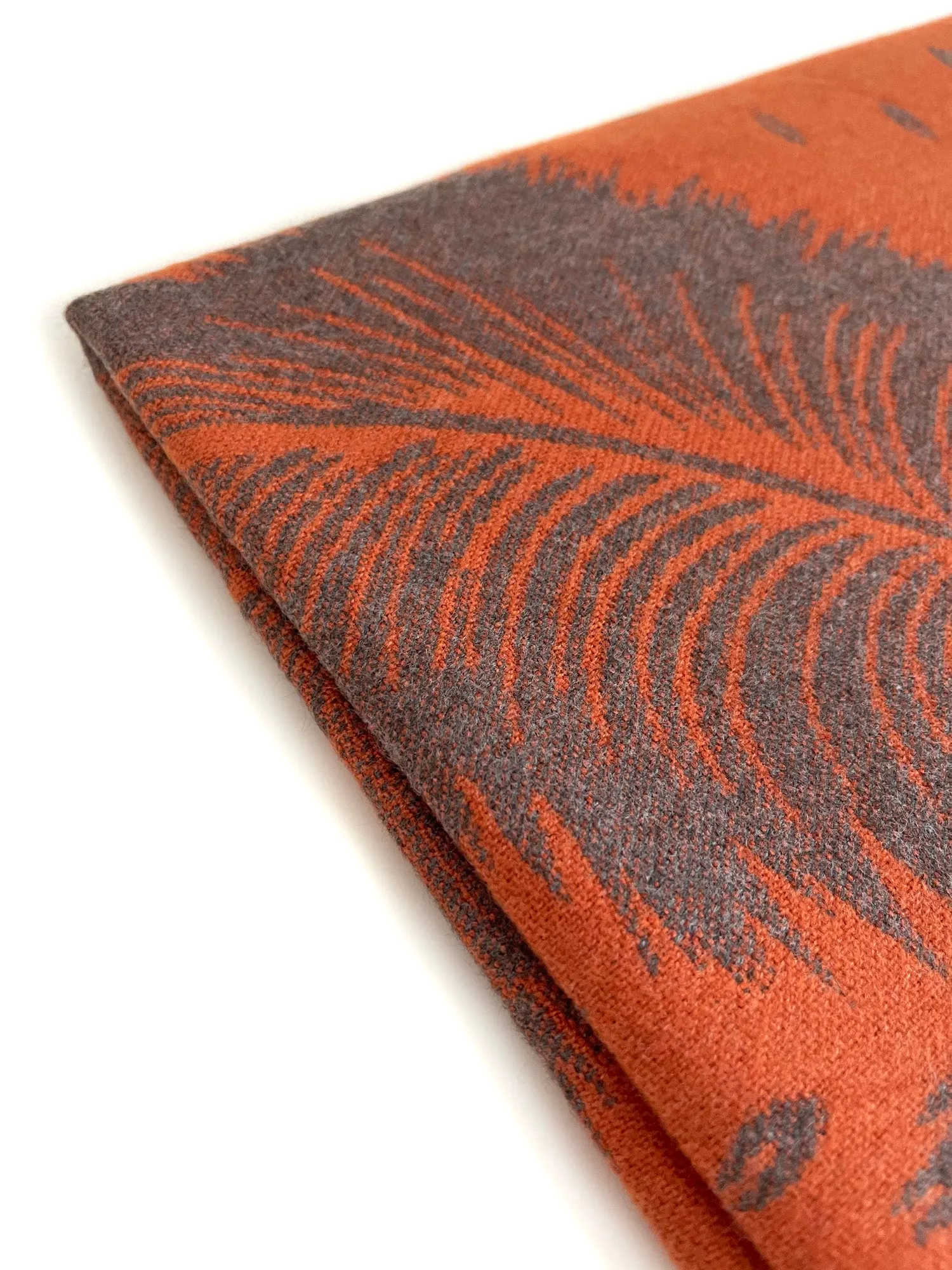 LARGE ORANGE CASHMERE FEATHER PRINT REVERSIBLE WINTER SHAWL BLANKET SCARF