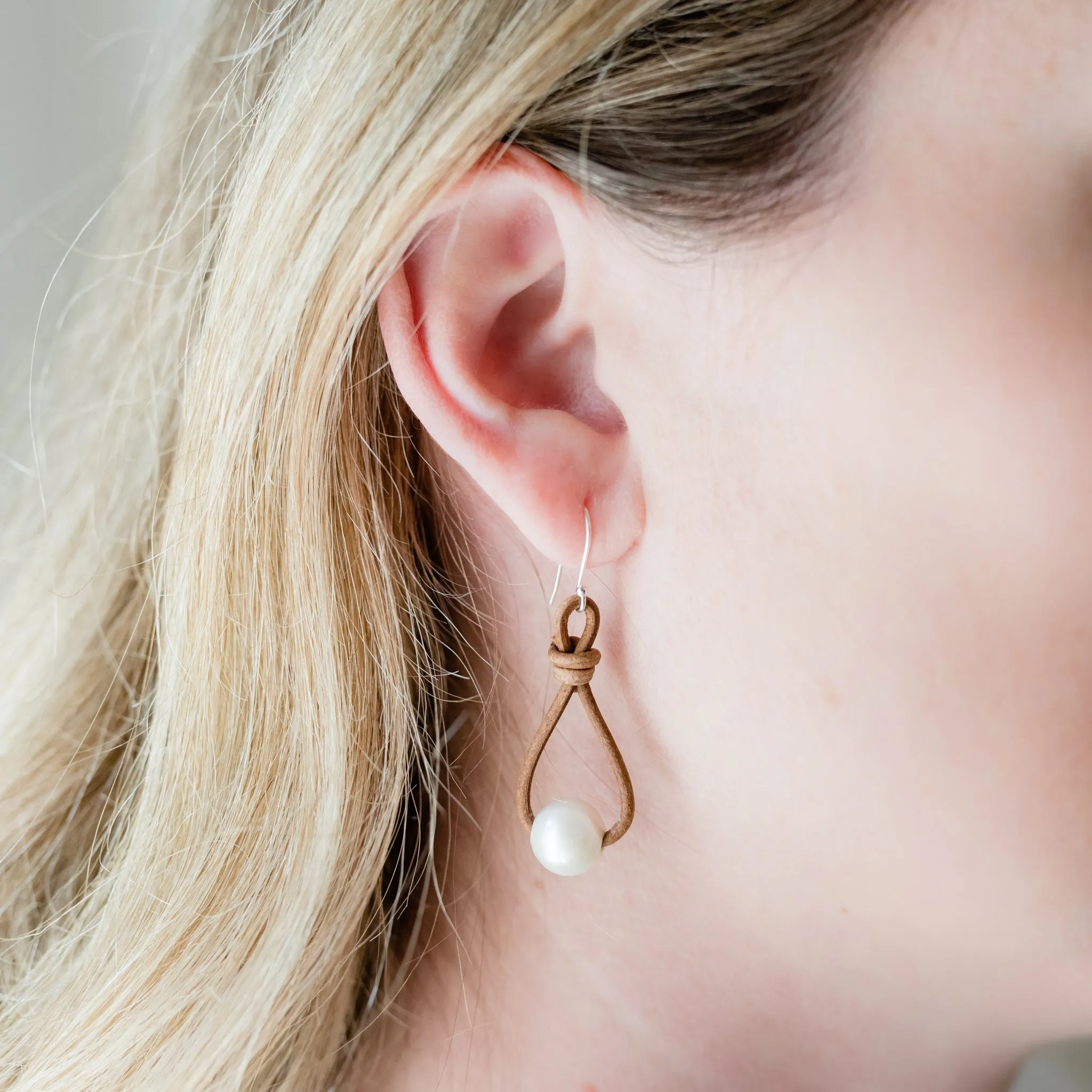 Leather and Pearl Earrings | Knotted Leather & Timeless Pearls | By Pearly Girls