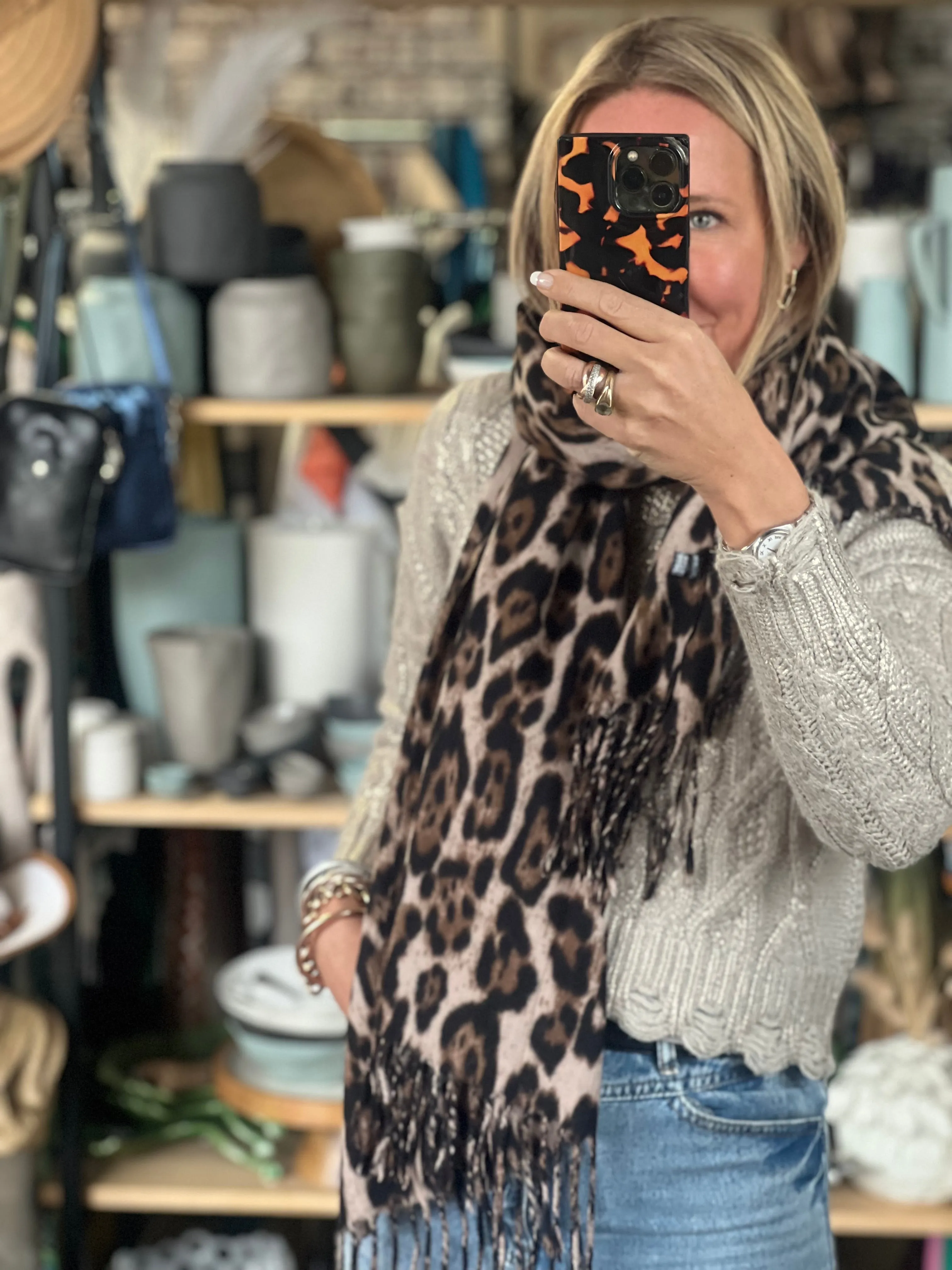 Leopard Scarf Wrap - wool blend