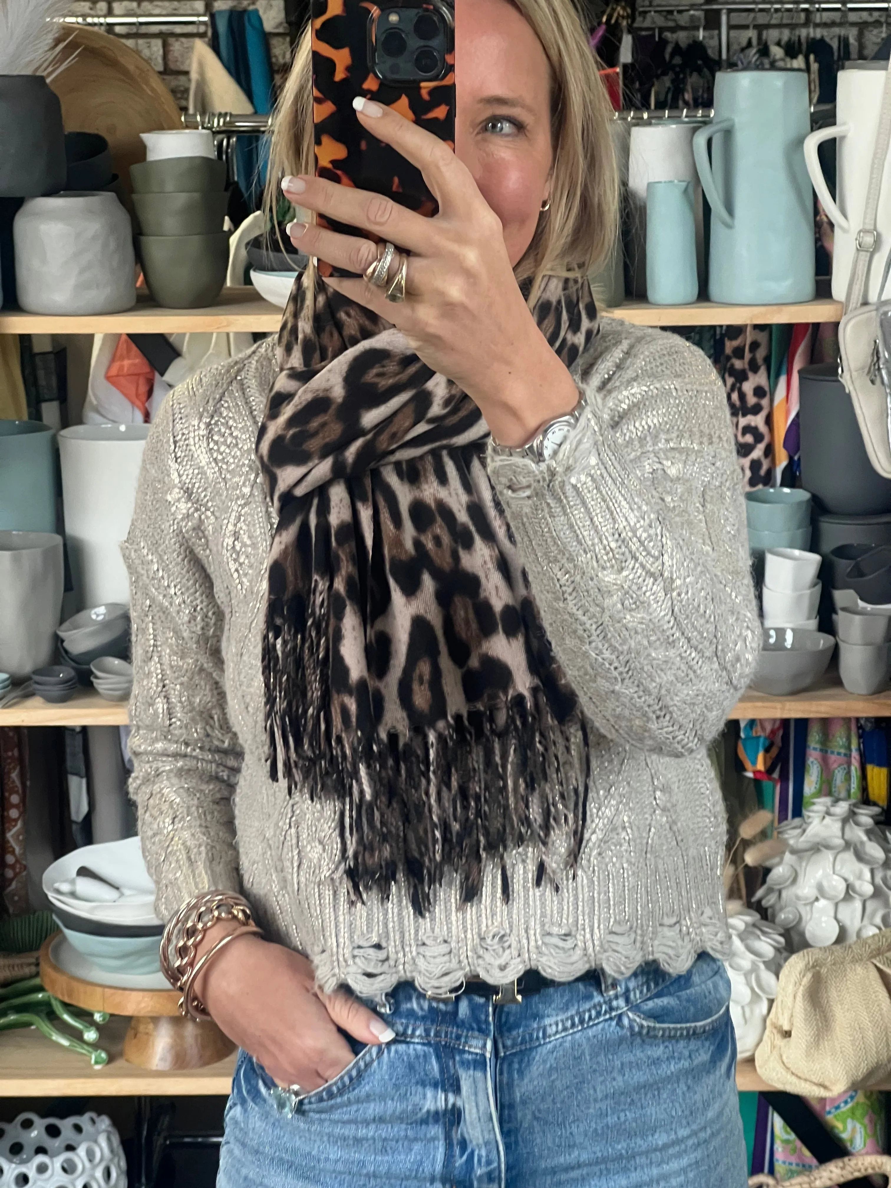 Leopard Scarf Wrap - wool blend