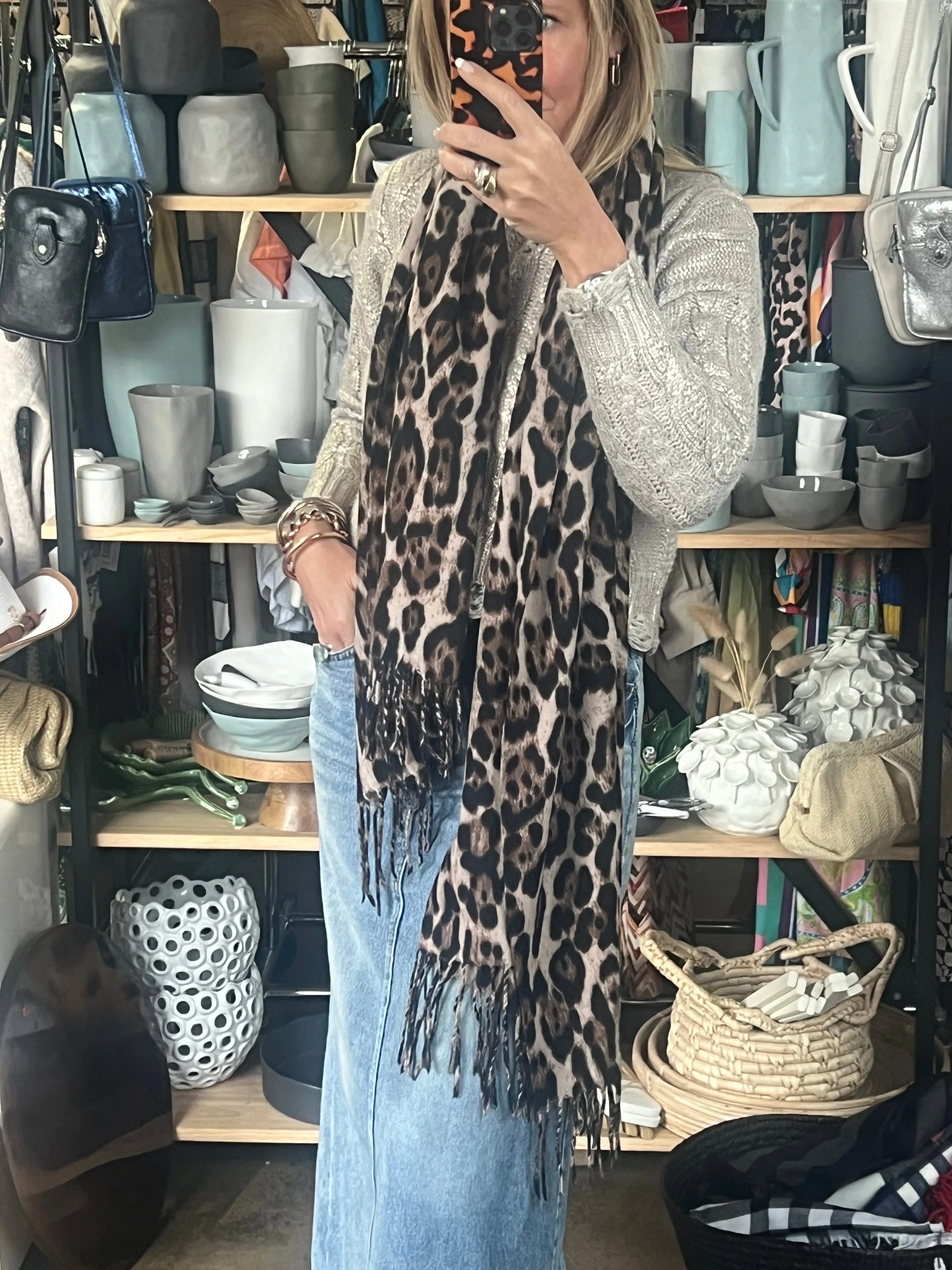 Leopard Scarf Wrap - wool blend