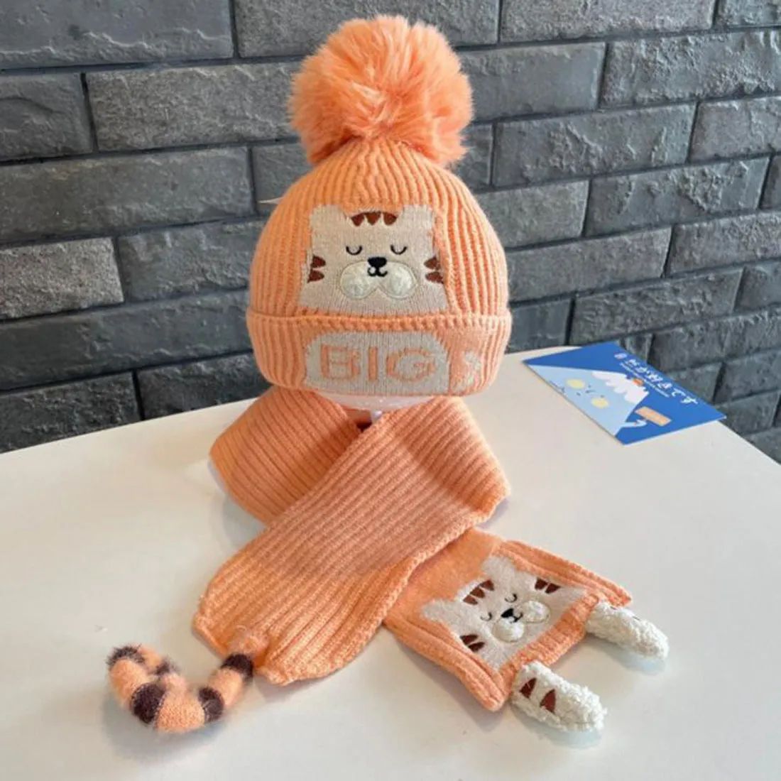 Little Surprise Box Woven Stretchable Woolen Winter Cap For Kids With Matching Neck Muffler Set (3-10Yrs)