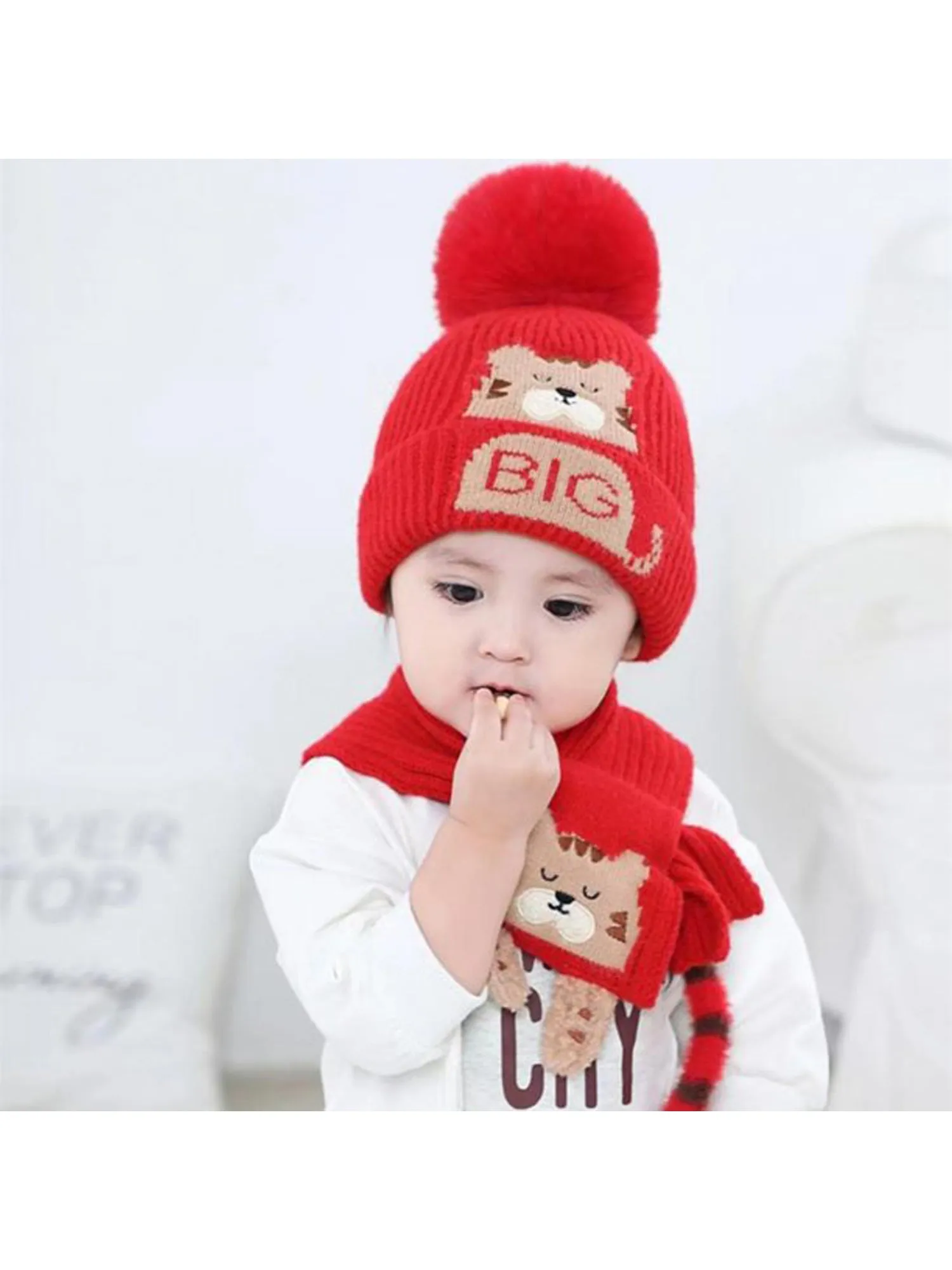 Little Surprise Box Woven Stretchable Woolen Winter Cap For Kids With Matching Neck Muffler Set (3-10Yrs)