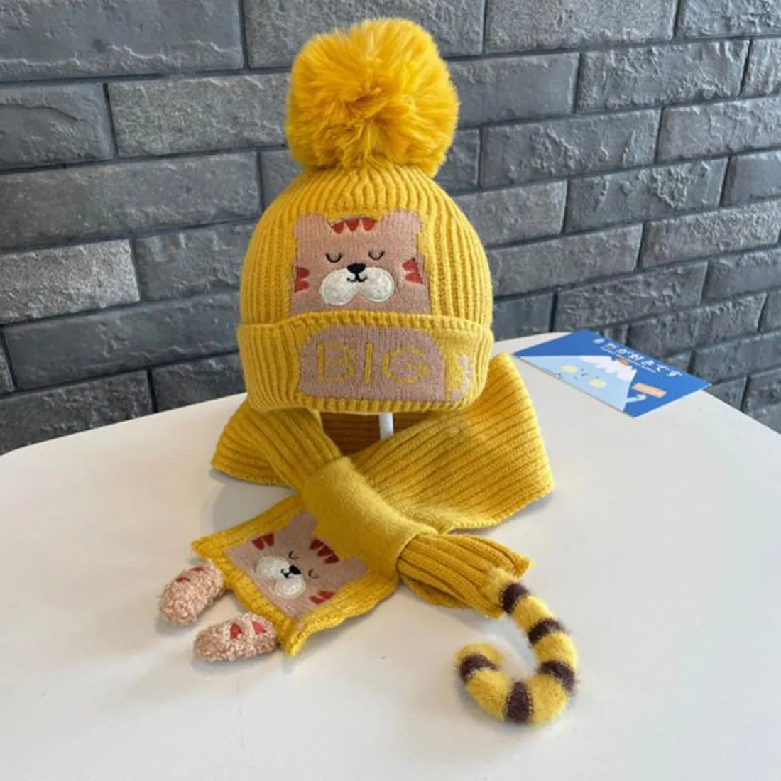 Little Surprise Box Woven Stretchable Woolen Winter Cap For Kids With Matching Neck Muffler Set (3-10Yrs)