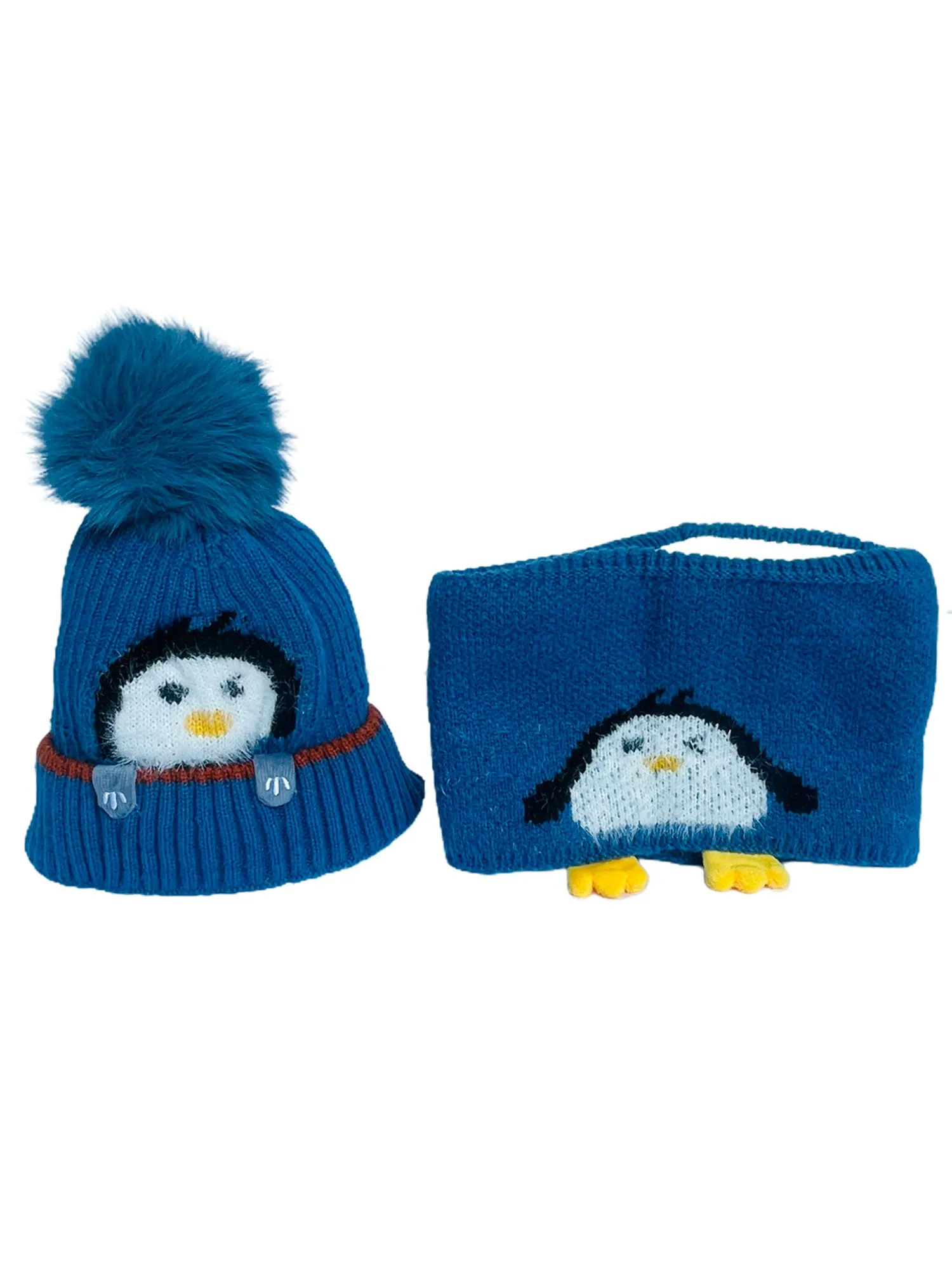 Little Surprise Box Woven Stretchable Woolen Winter Cap For Kids With Matching Neck Muffler Set (3-10Yrs)