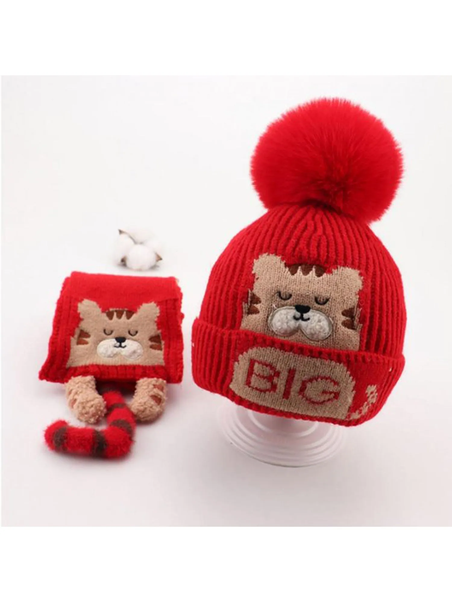 Little Surprise Box Woven Stretchable Woolen Winter Cap For Kids With Matching Neck Muffler Set (3-10Yrs)