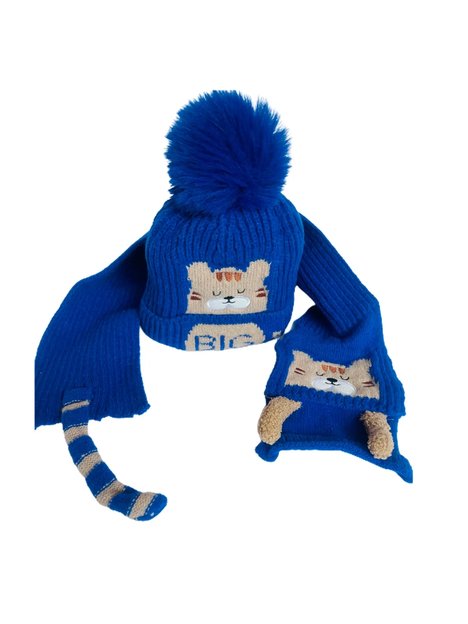 Little Surprise Box Woven Stretchable Woolen Winter Cap For Kids With Matching Neck Muffler Set (3-10Yrs)