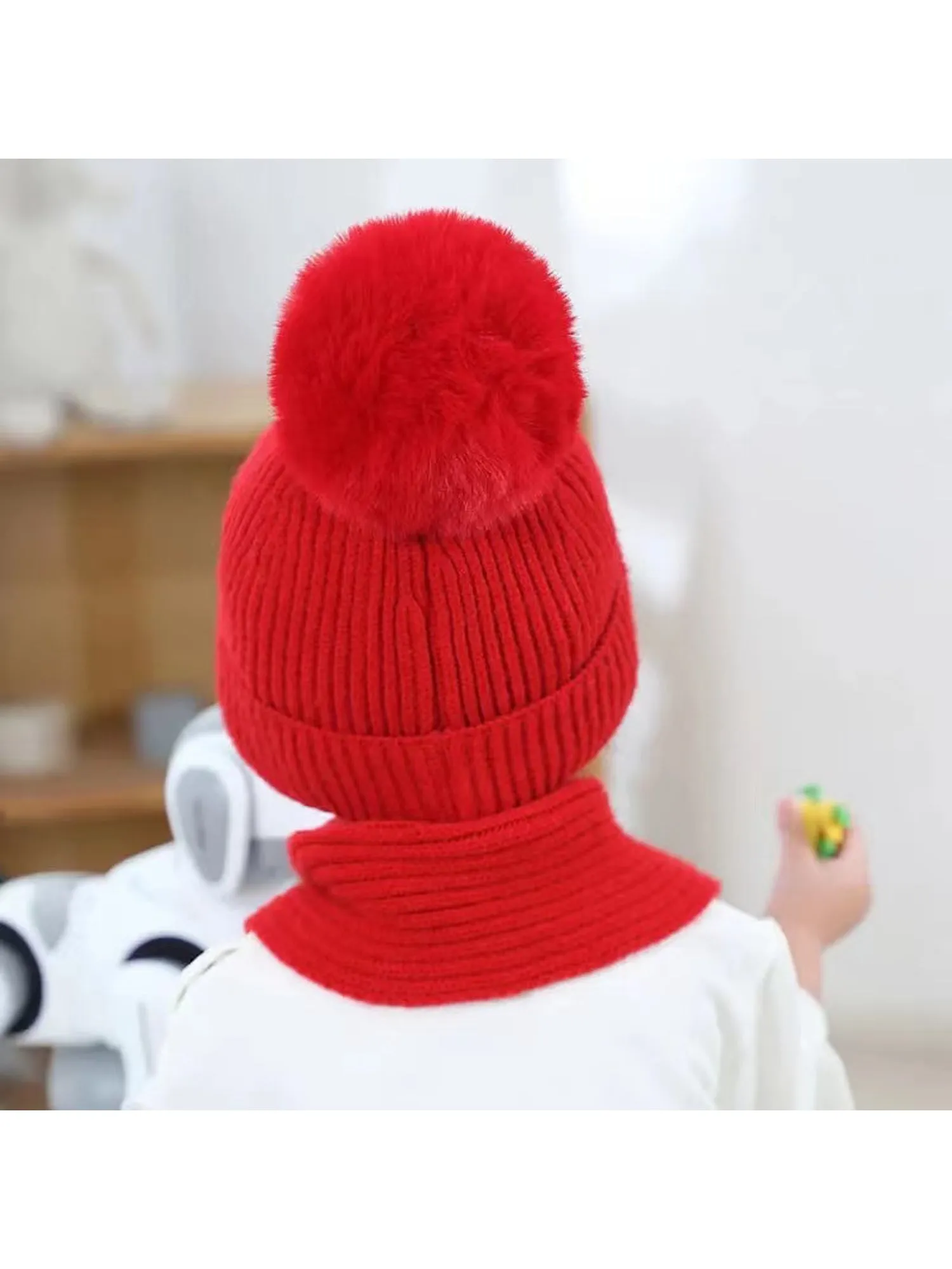 Little Surprise Box Woven Stretchable Woolen Winter Cap For Kids With Matching Neck Muffler Set (3-10Yrs)