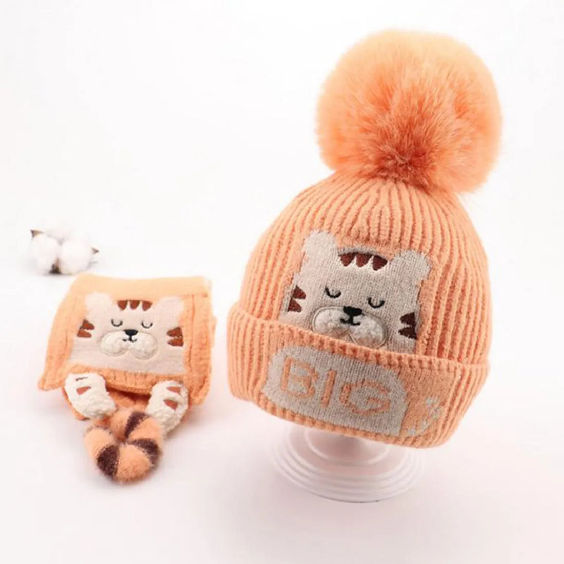 Little Surprise Box Woven Stretchable Woolen Winter Cap For Kids With Matching Neck Muffler Set (3-10Yrs)