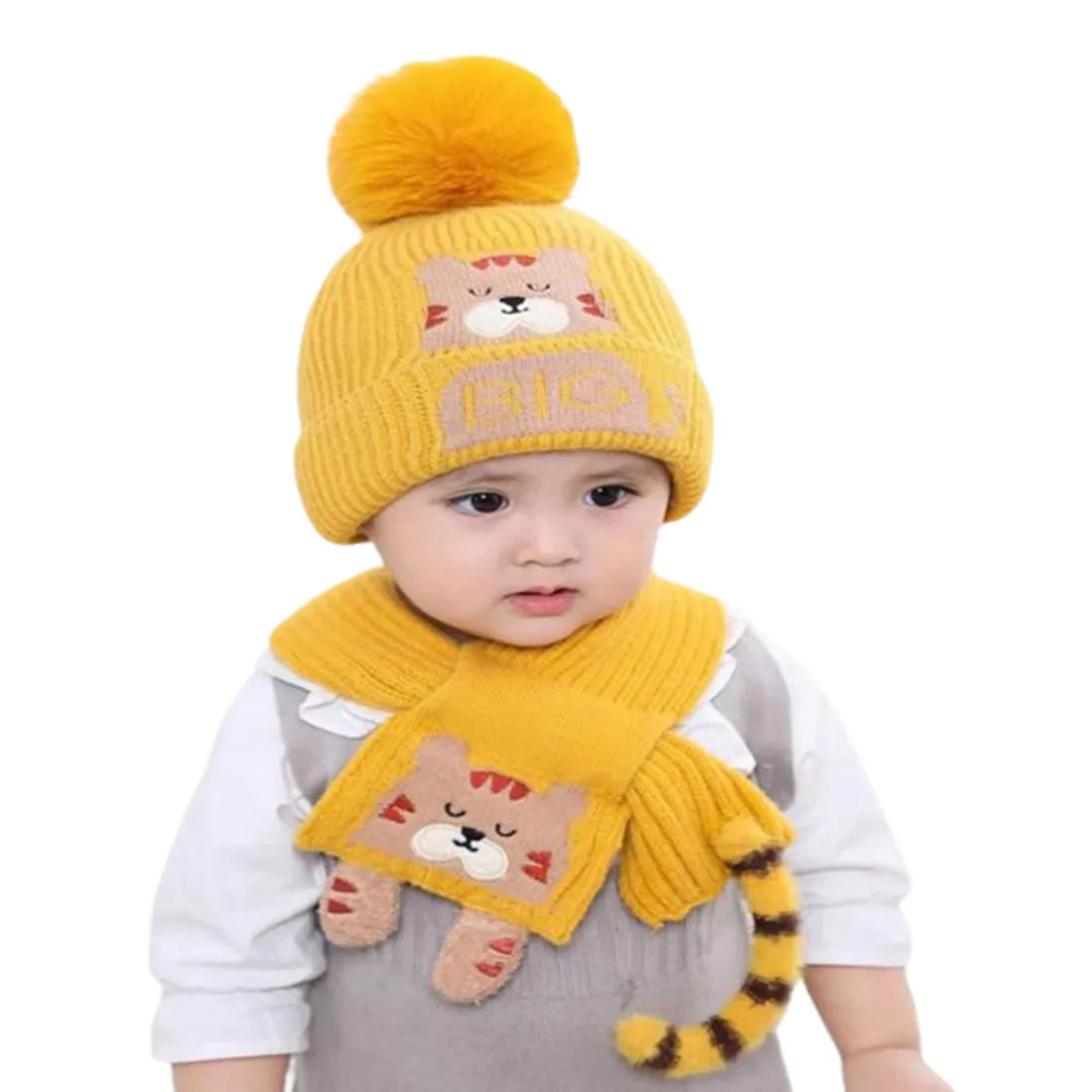 Little Surprise Box Woven Stretchable Woolen Winter Cap For Kids With Matching Neck Muffler Set (3-10Yrs)