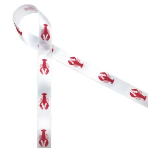 Lobster ribbon red lobsters printed on 5/8" white satin,