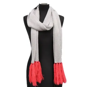 Long Length Scarf With Contrasting Fringe - Grey/Pink