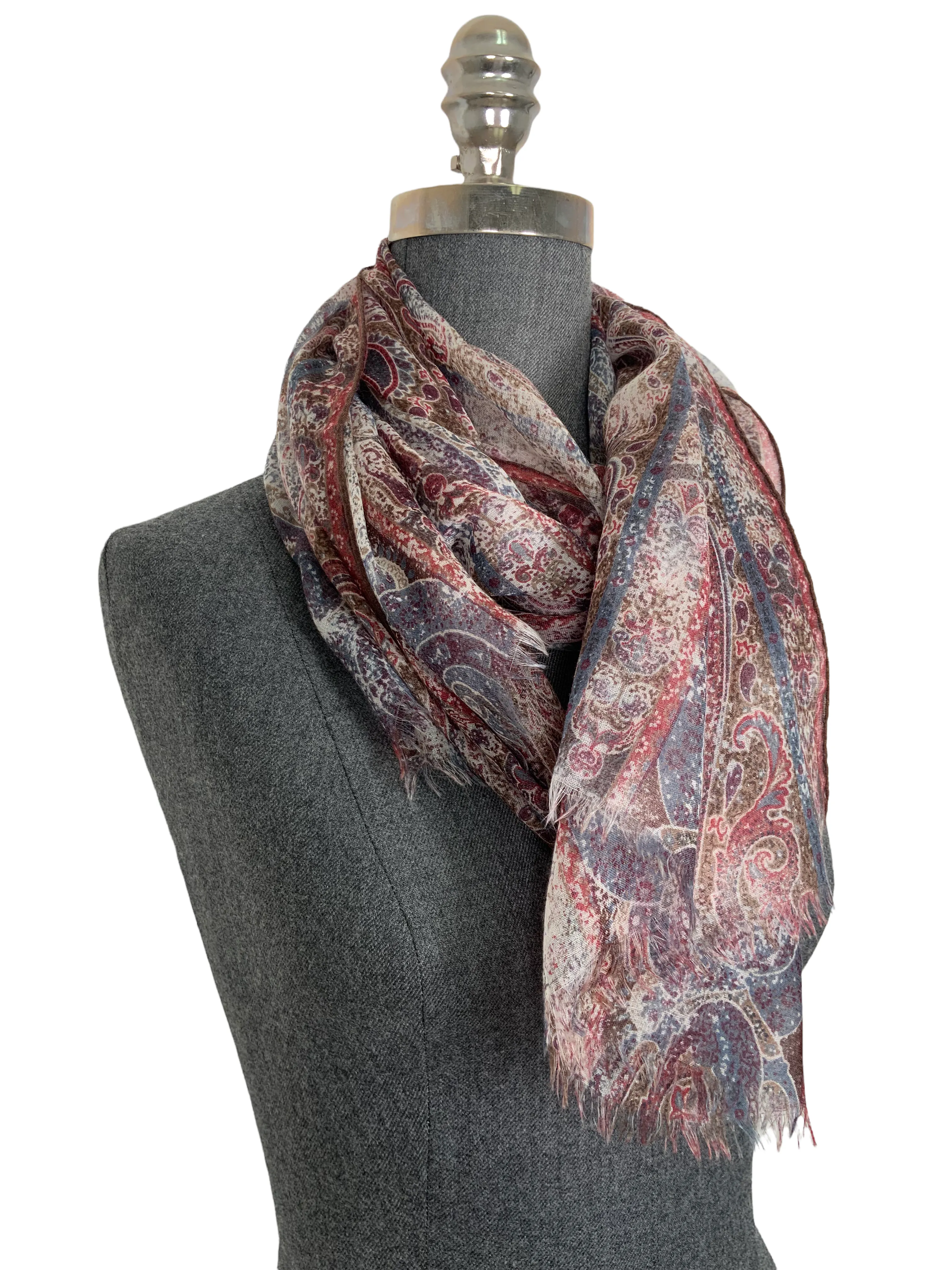 Loro Piana Cashmere Paisley Fringe Trim Oblong Scarf