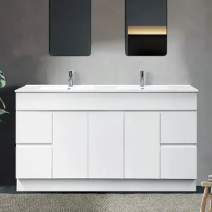 LUCA 1500mm Floor Standing Bathroom Vanity   Double Ceramic Top