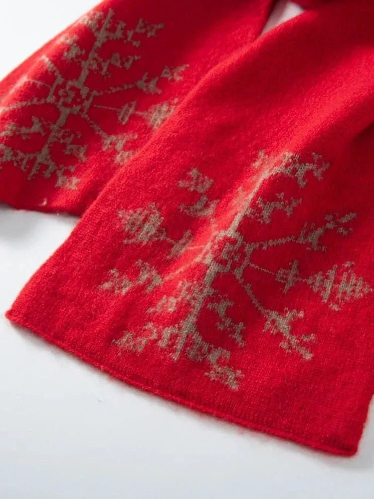 Luxurious Cashmere Knitted Scarf with Floral Pattern | 65% Wool, 35% Cashmere | 135cm-175cm Length | Warm & Stylish