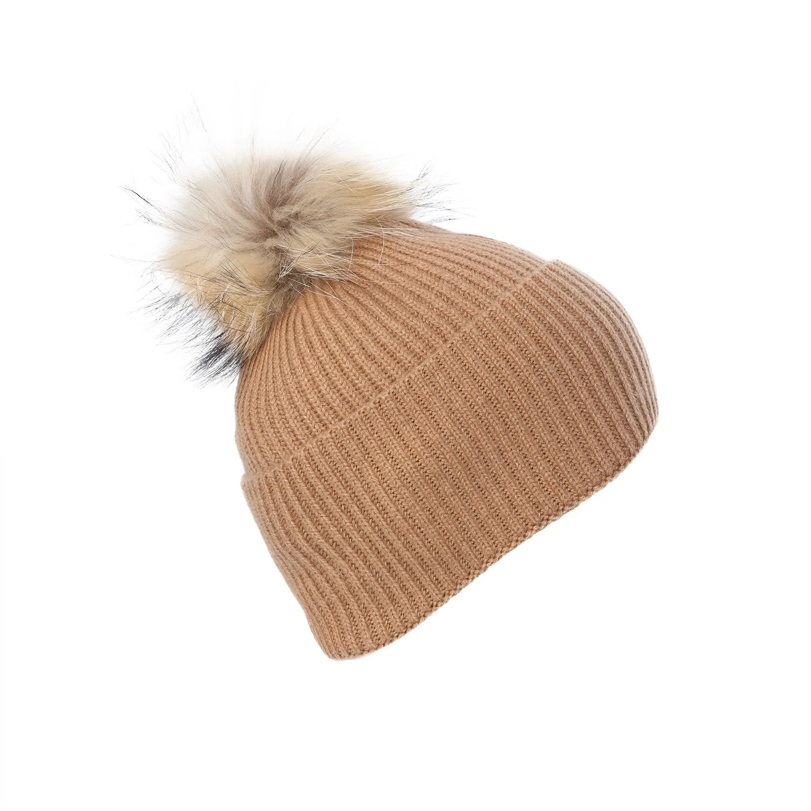 Luxury Rib Deep Turn Up Ladies Beanie Camel