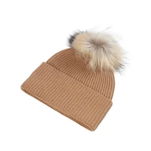 Luxury Rib Deep Turn Up Ladies Beanie Camel