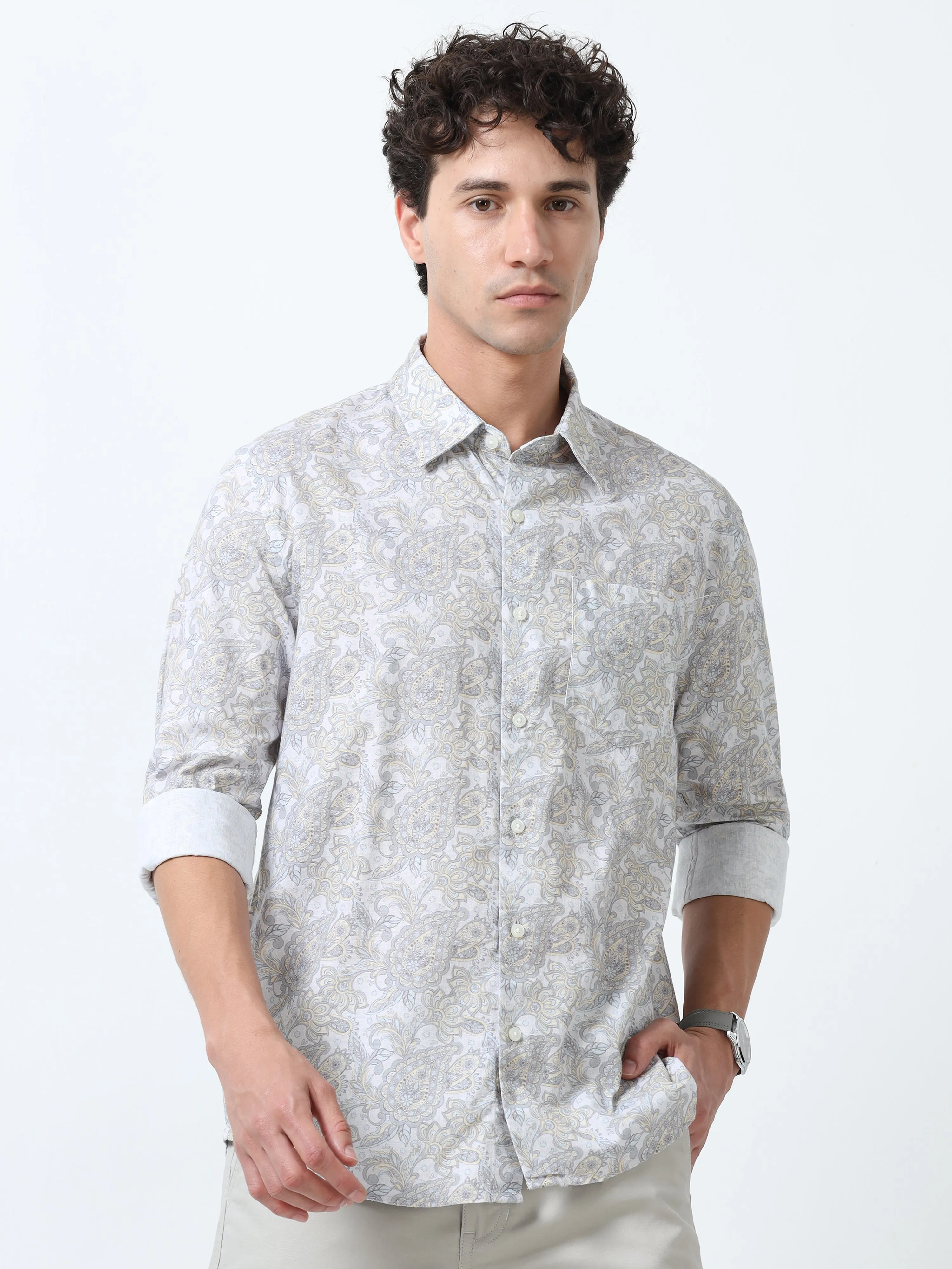 Lyra - Full sleeve Printed Shirt - Grey