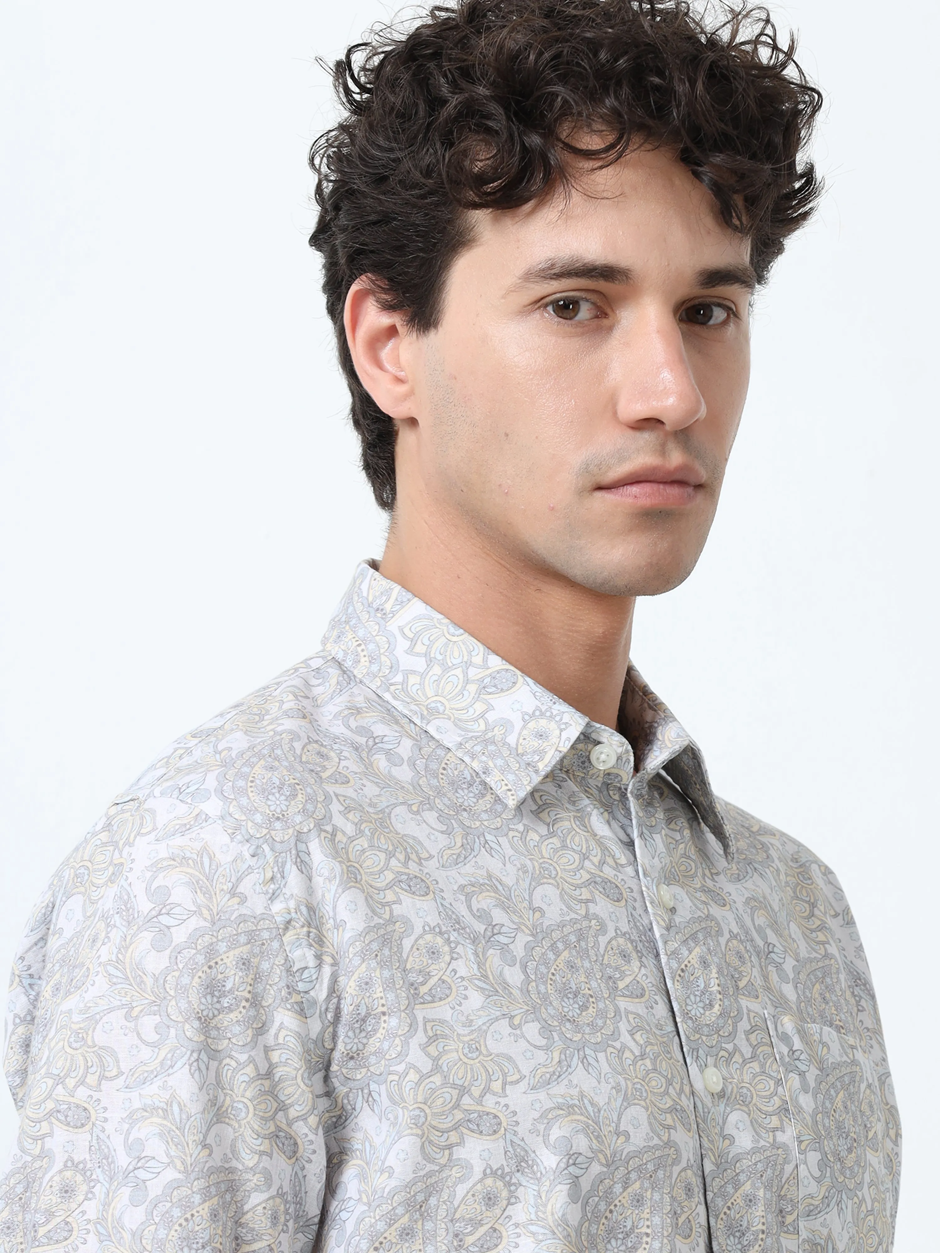 Lyra - Full sleeve Printed Shirt - Grey