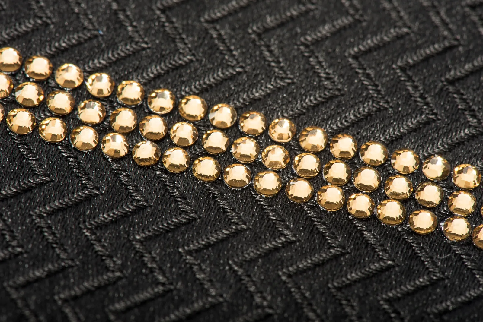 Men's Black Rhinestone Silk Necktie Sparkling With Striped Clear Gold Rhinestones