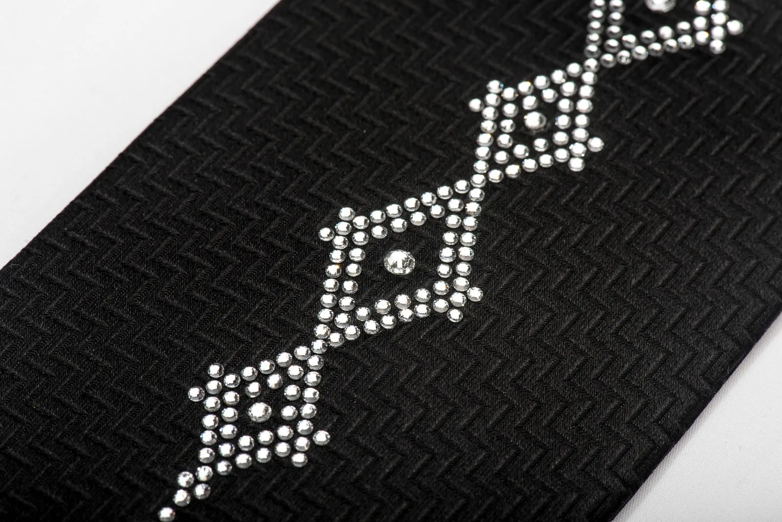 Men's Black Silk Tie Geometric Crystal Design Rhinestone Necktie By Lalanta