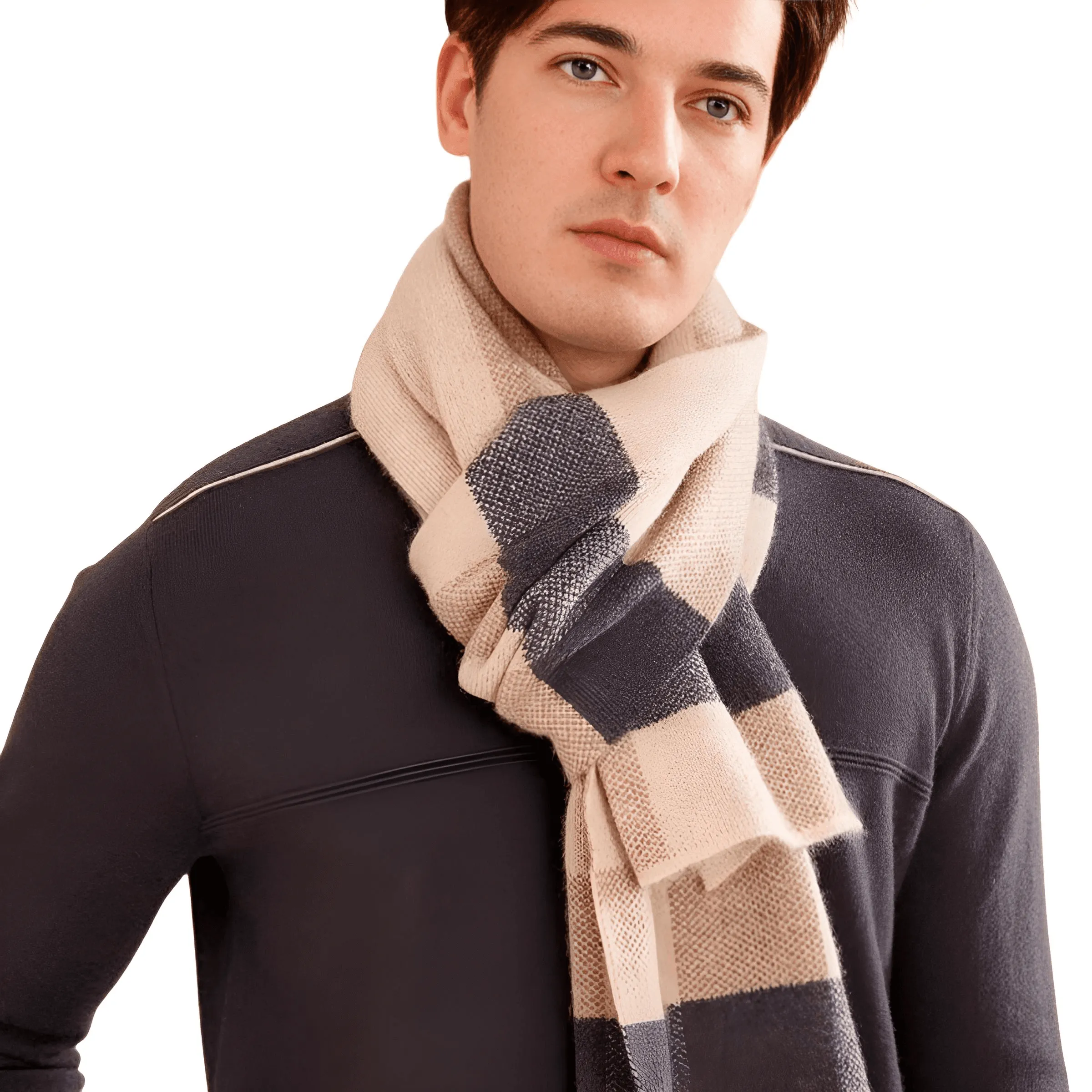 Men's Plaid Scarf 100% Goat Cashmere