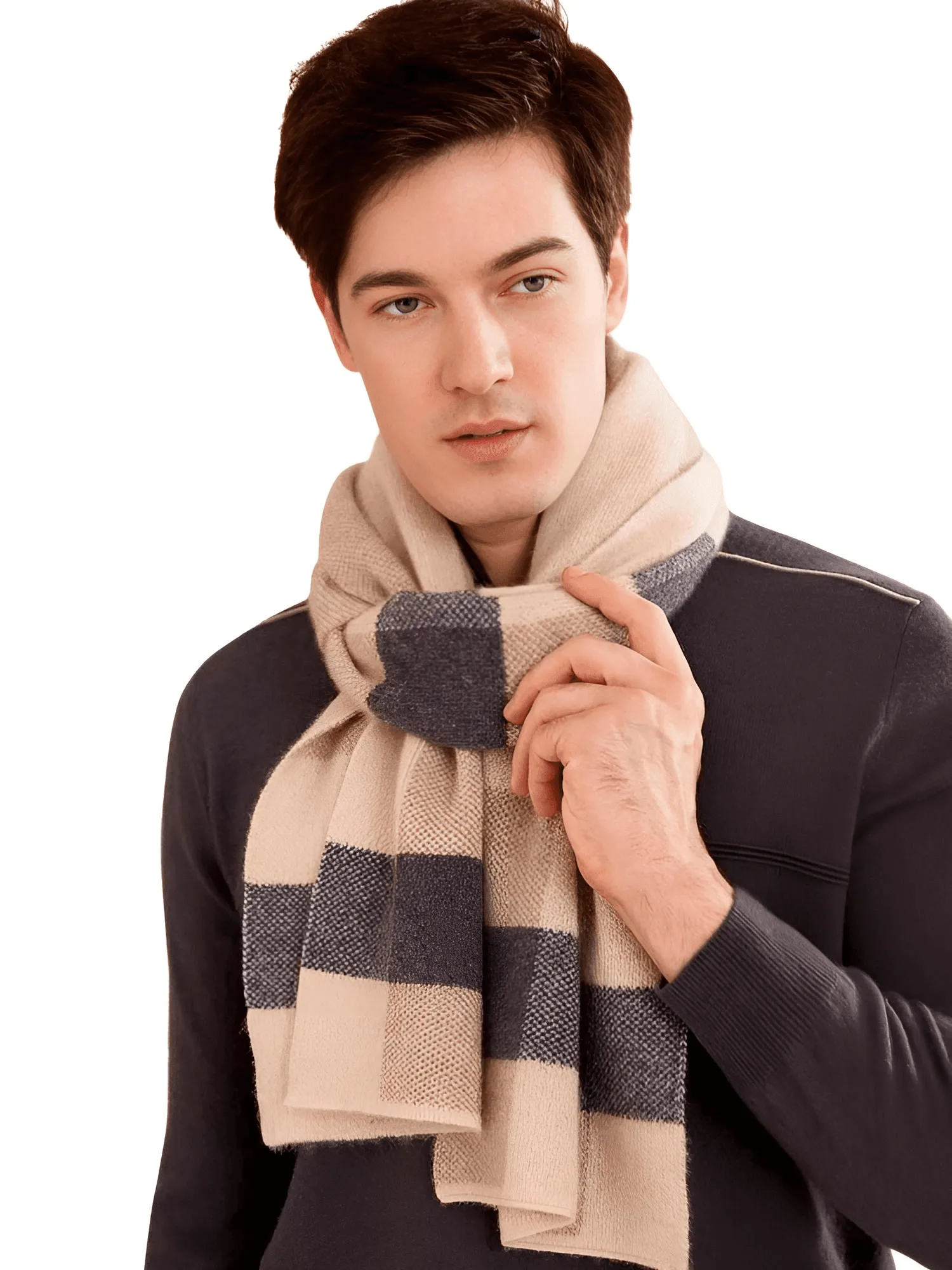 Men's Plaid Scarf 100% Goat Cashmere