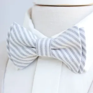 Men's Pre-Tied Bow Tie / Gray Linen Stripe