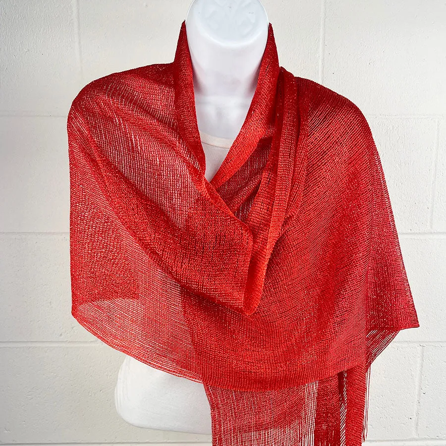 Metallic Fringe Multi Use Scarf Shawl Wraps Red Tones (1 units)