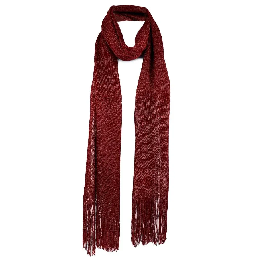 Metallic Fringe Multi Use Scarf Shawl Wraps Red Tones (1 units)