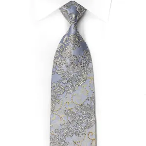 Mila Schon Men's Crystal Rhinestone Silk Necktie Silver Acanthus On Mauve With Gold Sparkles