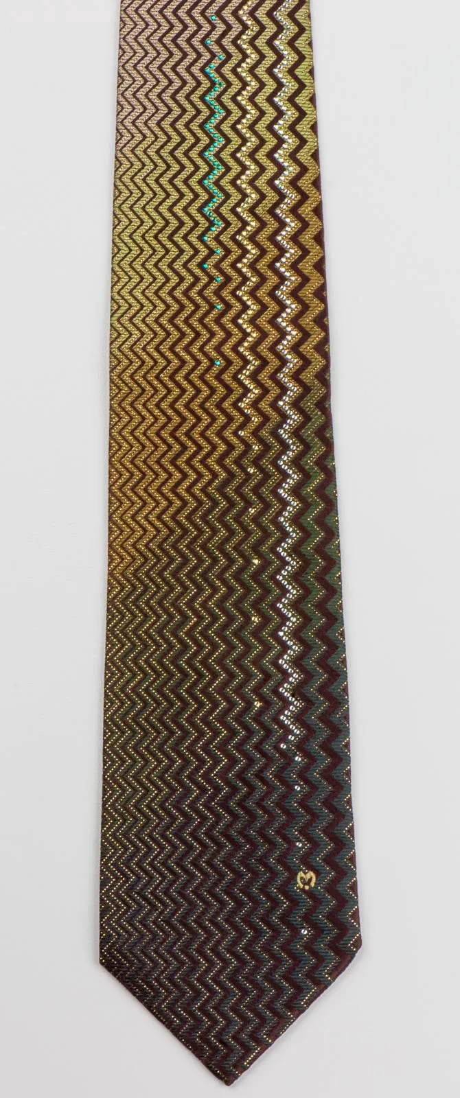 Mila Schon Men's Rhinestone Tie Golden Chevron Design On Brown Woven Silk