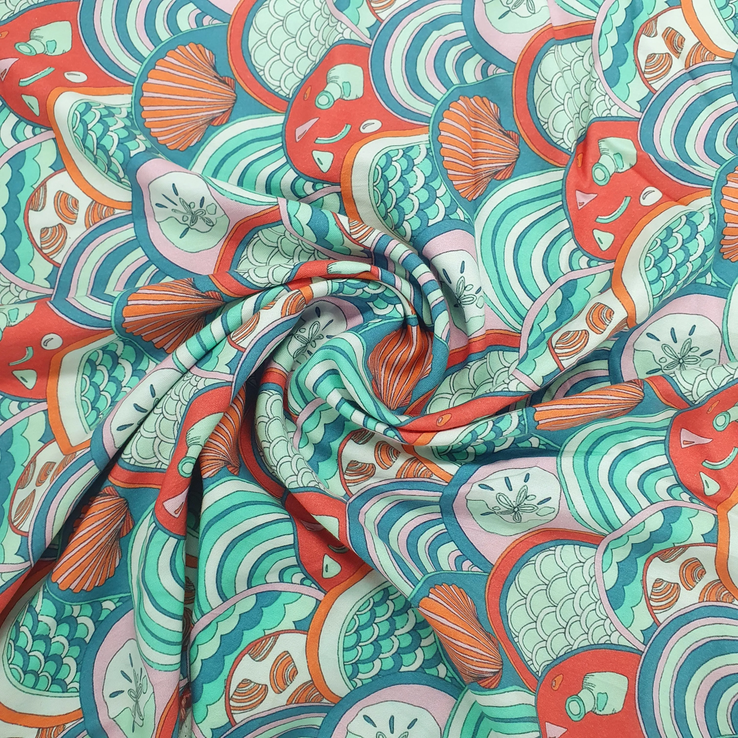 Multi Color Scallops Geometrical Print Viscose Fabric