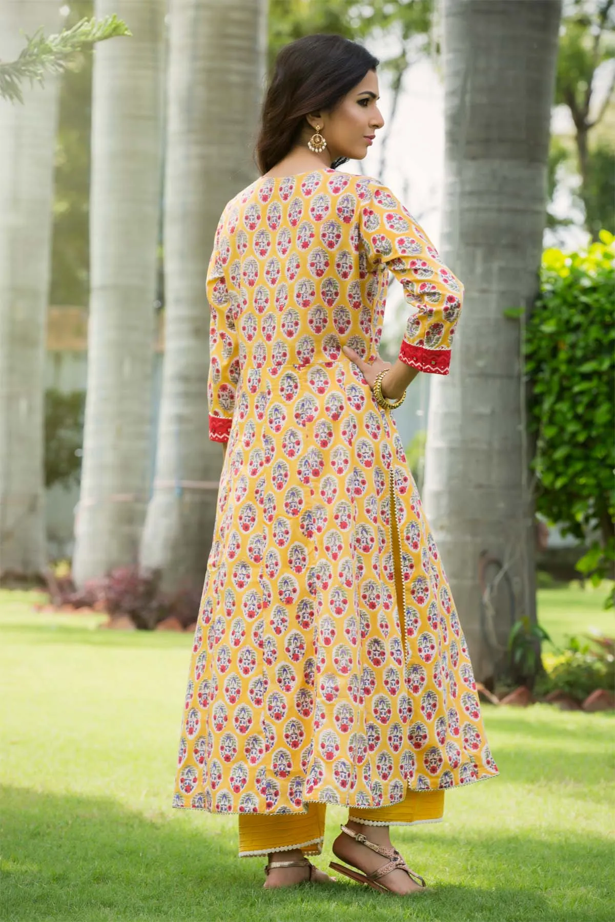 Mustard yellow/Red kalidaar kurta