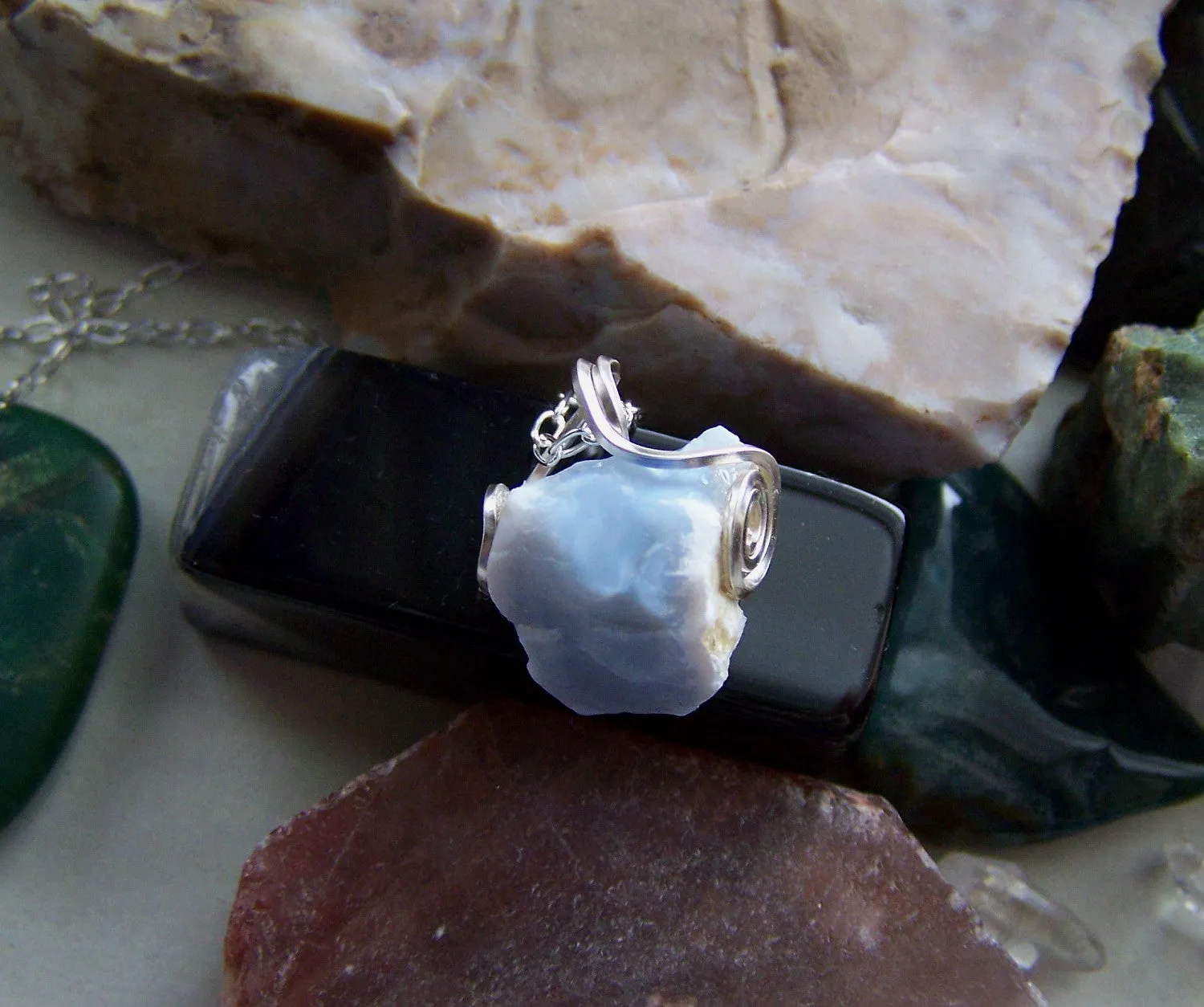 Natural Blue Opal Raw Gemstone Pendant Necklace